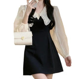 Fongt Doll Collar Dress 2024 Autumn Dress New Hepburn Style Niche Design Sense Shows Thin Base A-Word Skirt-Outfit