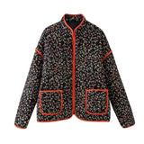 Fongt Women's Explosion French Vintage Printed Cotton Coat