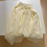 Fongt Salt Cheese ~ Cream Yellow Long-Sleeved Cotton Shirt Women's Korean Version Of Loose Niche Tops