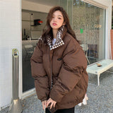 2024 Winter New Chess Board Down Cotton Clothes Female Loose BF Wind Collar Short Cotton-Padded Clothes Cotton-Padded Jacket And Thick Bread Clothes-Outfit