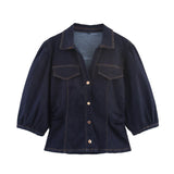 Fongt Women's Explosion Stimress Jeans Sleeve Shirt + Horned Jeans Set