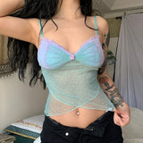 Spring New Product Hit Color Floret Screen Wave Point Perspective Sexy Cross Hem Small Sling Vest-Outfit