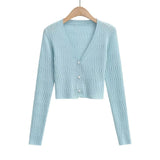 Trend Women's Wear Gentle Girl Knitted Cardigan Summer New Thin Slim Pearl Button Long-Sleeved Blouse-Outfit