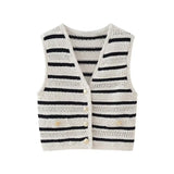 New Striped V-Collar Button For Casual Knitted Vest 3991045-Outfit