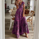V-neck Tight Waist Floral Large