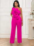 Fongt Single Shoulder Collar Sleeveless Jumpsuit Fashion Three-Dimensional Flower Jumpsuit Jumpsui