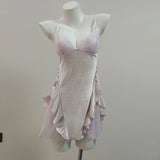 Fongt Sexy Little Chest Thin Pajamas With Thoracic Mat Women Autumn New Ice Wire Splicing Mesh Pure Desire Hanging Skirt