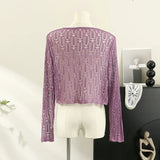 Hollow Out Sweater Shirts Lady Summer Full Sleeve Laced Crocheting Cardigan Thin Short Coats for Slim Woman-Outfit