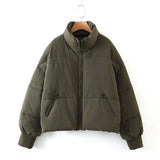 Stand-up Collar Zipper Pocket Padded Jacket-Outfit
