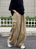 Harajuku Streetwear Khaki Cargo Pants Women Oversize Pockets Hip Hop Black Wide Leg Trousers For Female Korean