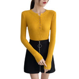And Winter Design Round Collar Leaky Clavicle Knitted Bottomed Shirt A Slim Short Pit Striped Thin Sweater Button Blouse-Outfit