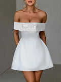 White Off-shoulder Sequin Strap Mini Dress-Outfit
