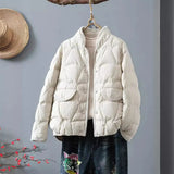 Hot Style Light And Short Down Jacket Female 2024 New Small Standing Collar Small Fragrant Wind White Duck Down Warm Coat Tide-Outfit