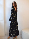 Chiffon Floral Print Long Sleeve Backless Maxi Dress High Split Elegant Slim Evening Dress 2023 Autumn Outfits-Outfit