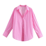 Fongt 2023 New Women's Long Sleeve Lapel Loose Striped Silk Shirt 4387036-Outfit