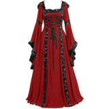 Vintage Swing Dress Square Collar Lace Waist Flared Sleeve Halloween