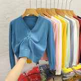 Fongt Short Knitted Cardigan Coat Woman's New Black Outer Sweater Long-Sleeved Bottom Shirt