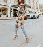 The Ins Hot Autumn Street Lapel Loose Women's Plaid Coat Long Coat-Outfit