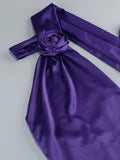 Purple Satin Halter Neck 3D Flower Design Backless Maxi Dress-Outfit