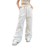 Fongt Women's New Trousers Big Pocket Drawstring Trousers Stylish Low-Rise Broad-Legged Casual Pants