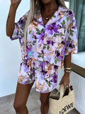 Fongt Women's New Suit Collar Shorts Two-Piece Fashion Print Casual Women 3022