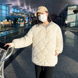 Short Cotton-padded Jacket Female Down Cotton Coat Autumn Winter Women Light Thin Quilted Lattice Parkas Casual Tops