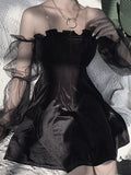 Dark Mesh Vintage Gothic Dresses egirl Aesthetic Transpanent Strap Pleated Dress Chic Punk Hip Hop Grunge Emo Alt