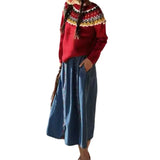 Fongt National Style Jacquard Small Red Sweater Design Sense Contrast Color Thick Sweater Autumn Winter New Foreign Style Jacket-Outfit