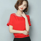 new 2020 chiffon women blouse shirt causal plus size short sleeve women tops solid white red yellow color blusas 0370