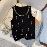 Thin Nail Bead Knitted Sling Heavyweight Vest Summer Bottom New Slim Design Sleeveless Top
