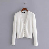 New Women White Mohair Button Solid Knitted Cardigan Sweater Slim Fit V-Neck Long Sleeve Ladies Fashion