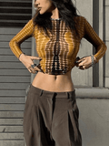 Long Sleeve Dot Pattern Crop Top-Outfit