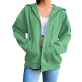 New Solid-Color Hooded Plus Velvet Sweatshirt Long-Sleeved Jacket Lady Street Loose Large Size Zipper