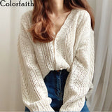 New 2021 Spring Autumn Women's Knitwear Knitted Buttons Cardigans Cutout Korean Vintage Wild Lady Short Top