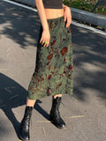 Fongt Retro Print High-Waisted Hips Half-Dress Hottie Lake Embankment Green Girl White Temperament Dress
