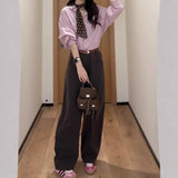 Fongt Version Of The Design Sense Of Small Thin And Comfortable Temperament Pure Simple Collar Shirt + Curry Pants