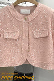 High Quality Korean Tweed Paillette Short Sleeve Jacket Coat Women Korean Fashion Sequin Short Outerwear