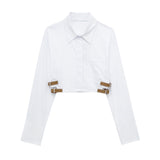 Spring Belt Lapel Trench Coat Fabric Short Shirt 7385003-Outfit