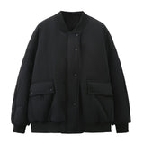 Fongt / Winter 2023 New Women's Washed Cotton Jacket Loose Pocket Pilot Jacket-Outfit