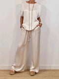 Fongt And Summer 2025 New Trendy Loose Shirt Broad Leg Trousers Casual Set