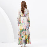 Fongt Retro Court Style Dress Female Design Horn Sleeves Long Chiffon Leaf-Side Skirt