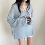 2021 White Blouse Hollow Out Sunscreen Sweater Loose Lady Tops V-neck Sweater Summer Sunscreen Blouse New Chic