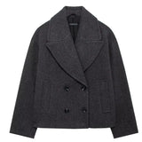 Fongt Women's Clothing Explosion Double Buckle Wool Blending Double Buckle Dress Short Coat