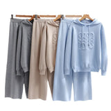 Fongt Suit Women's Korean Version Of Loose Knitted Hoodie Two Sets Of Leisure High-Rise Thin Straight Broad Leg Pants