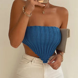 Fongt Strapless Knit Sling Irregular Sleeveless Shoulder Tight Thin Knit Top Sweater-Outfit