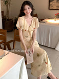 Fongt Xixi 13 Lines 2025 Summer New Elegant Temperament Printing Pure Desire High-Waist Short-Sleeved Dress 88369