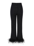 Fongt Luxury Wind Ostrich Hair Splicing Straight Pants 2024 Spring Style High Waist Foreign Style Versatile Show Thin Casual Jeans Tide-Outfit