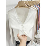 Fongt Knitted V-Necked Cardigan Trend New Thin Shirt Sweater Coat Short Top