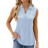 2024 New Lapel Sleeveless Solid Color Casual Vest T-Shirt-Outfit