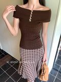 Fongt Xixi 2025 Autumn White Label New Word-Collar Wool Bottom Knitted Knitted Short-Sleeved T-Shirt For Women 25362